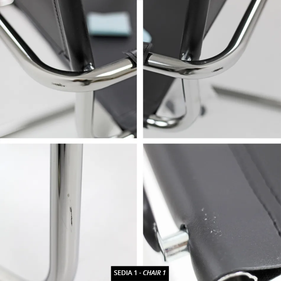 Silla para sala de conferencias o reuniones en cuero negro y metal – Cirillo1/2 Viadurini