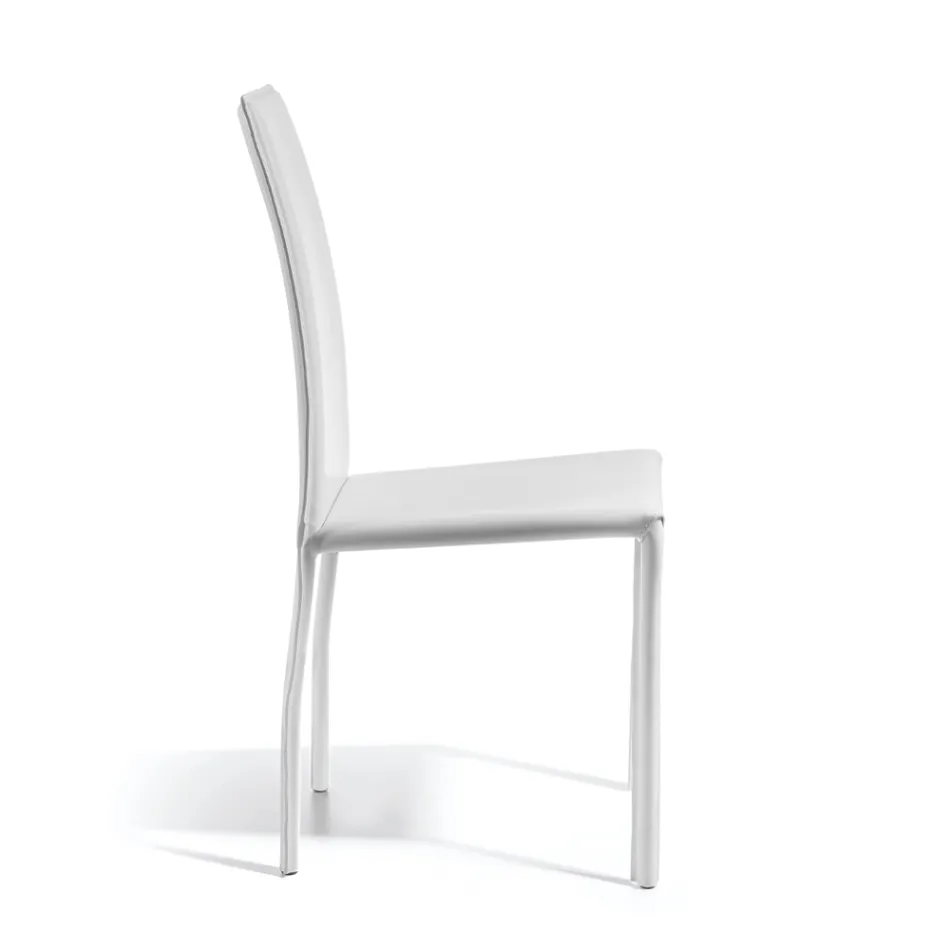 Silla de comedor de diseño tapizada en cuero Made in Italy - Sissy Viadurini