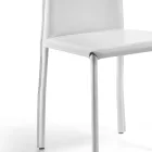 Silla de comedor de diseño tapizada en cuero Made in Italy - Sissy Viadurini
