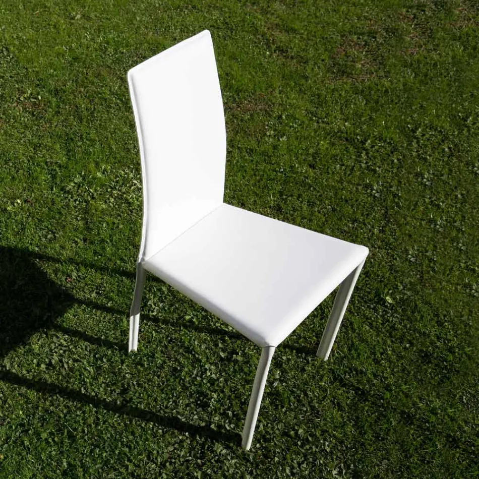 Silla de comedor de diseño tapizada en cuero Made in Italy - Sissy Viadurini