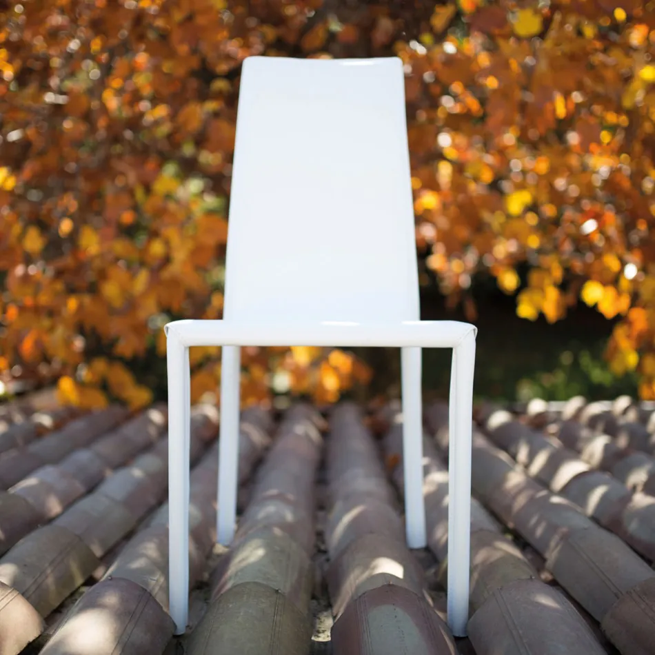 Silla de comedor de diseño tapizada en cuero Made in Italy - Sissy Viadurini