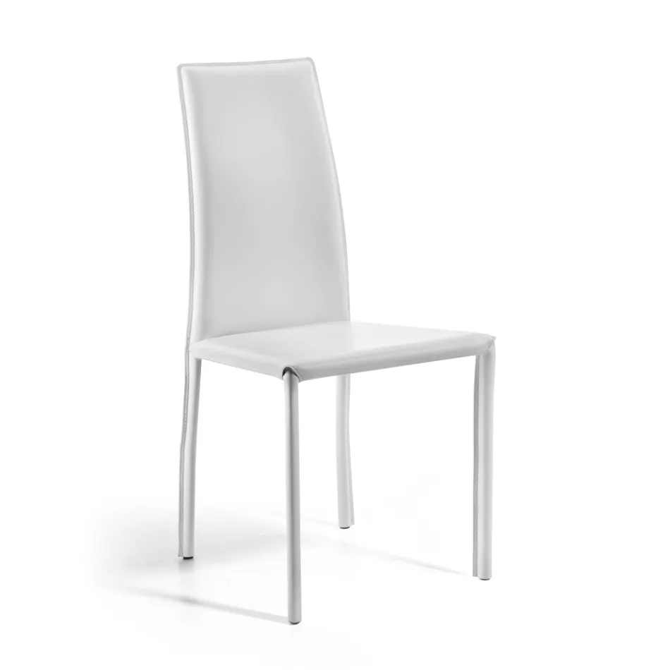 Silla de comedor de diseño tapizada en cuero Made in Italy - Sissy Viadurini