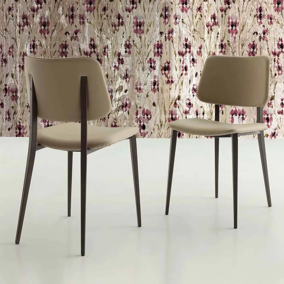 Silla de comedor en Ecopiel y metal Made in Italy, 2 piezas - Selenio Viadurini