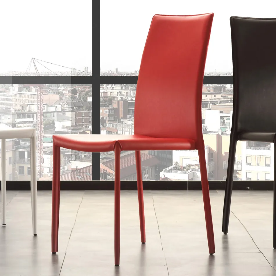 Silla de Comedor en Metal Tapizada en Polipiel, 4 Piezas - Nadia Viadurini