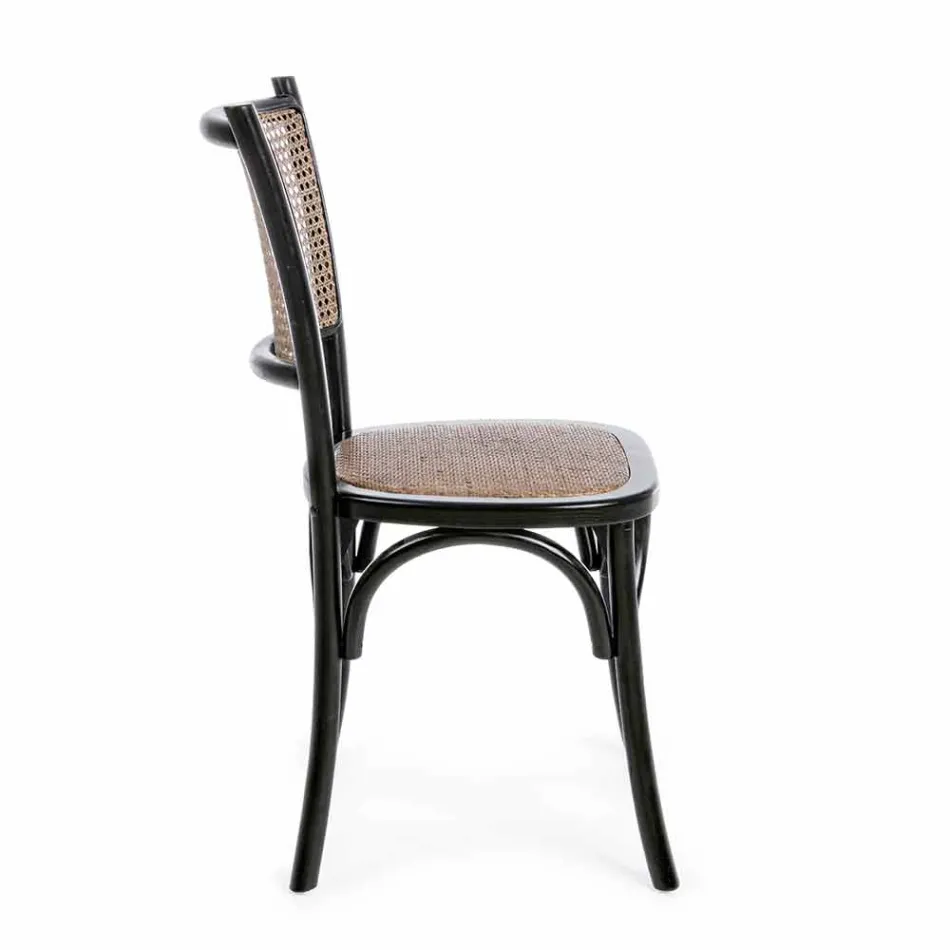 Silla de Comedor en Ratán y Madera Diseño Clásico Homemotion - Meridia Viadurini