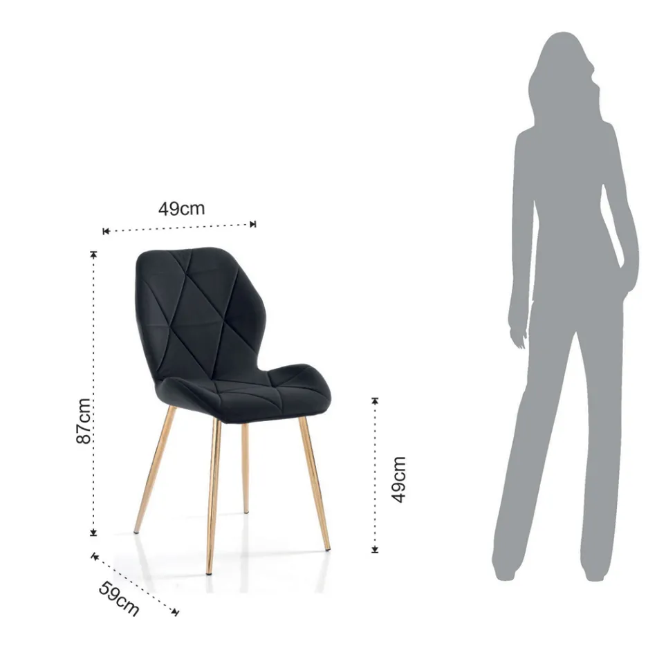 Silla de Comedor en Tela y Metal Dorado 4 Piezas - Smeralda Viadurini