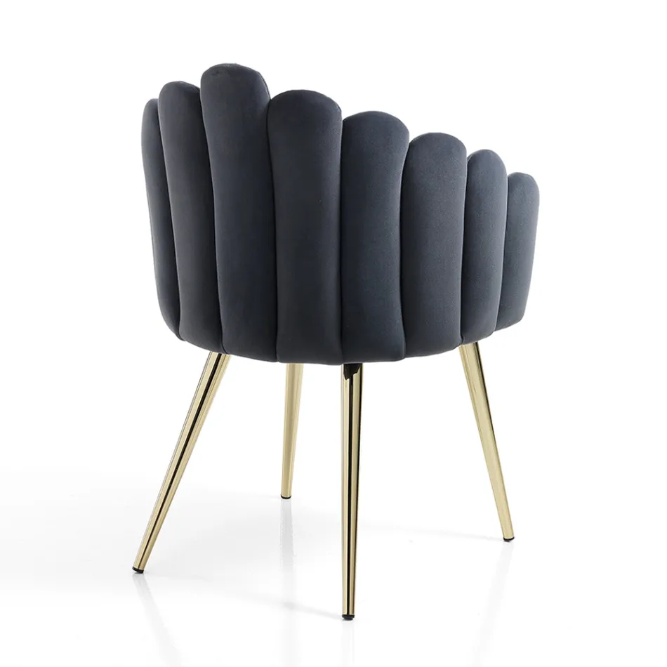 Silla de comedor en tela con efecto terciopelo y metal - Refinada Viadurini