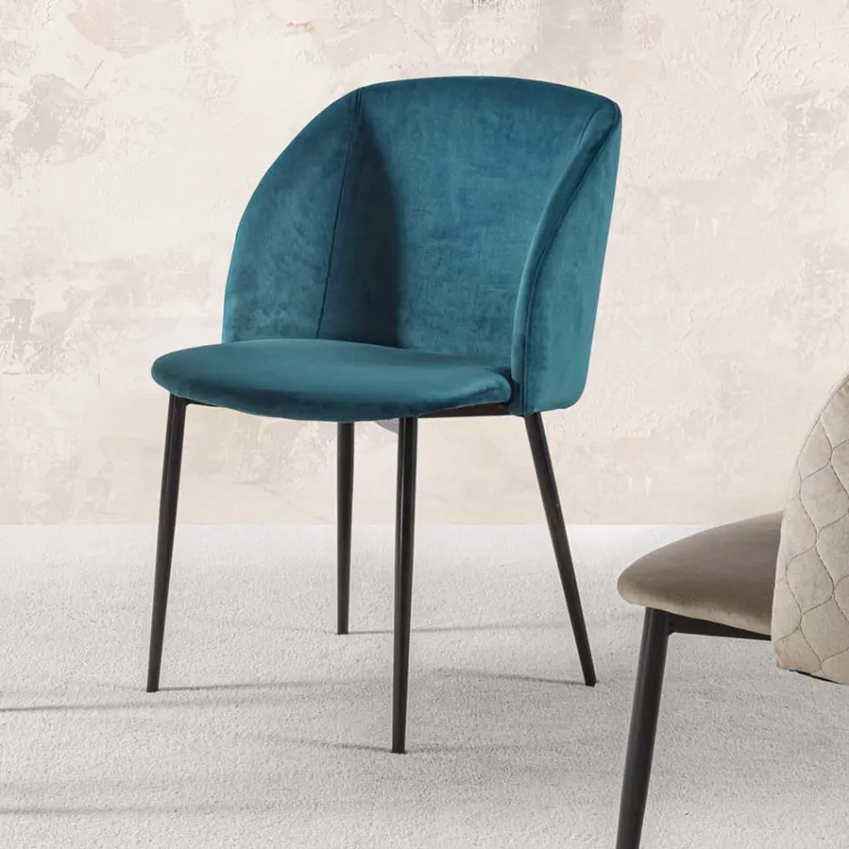 Silla de comedor de terciopelo con patas de metal negro, 4 piezas - Hanna Viadurini