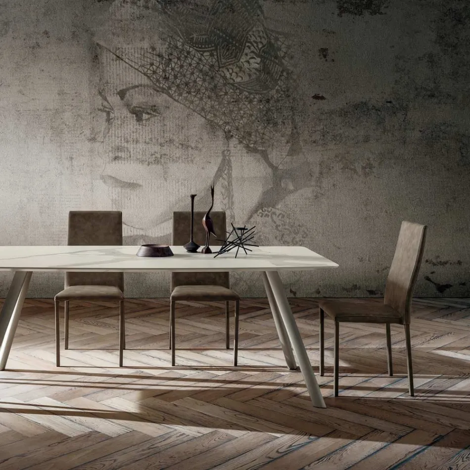 Silla de Comedor Tapizada en Ecopiel Made in Italy, 2 Piezas - Belga Viadurini