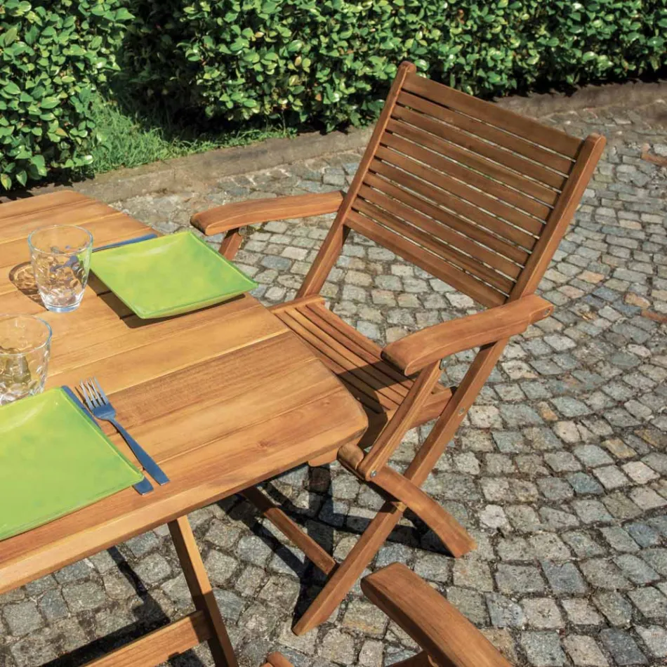 Silla plegable de exterior en madera de acacia con reposabrazos opcionales - Fontana Viadurini