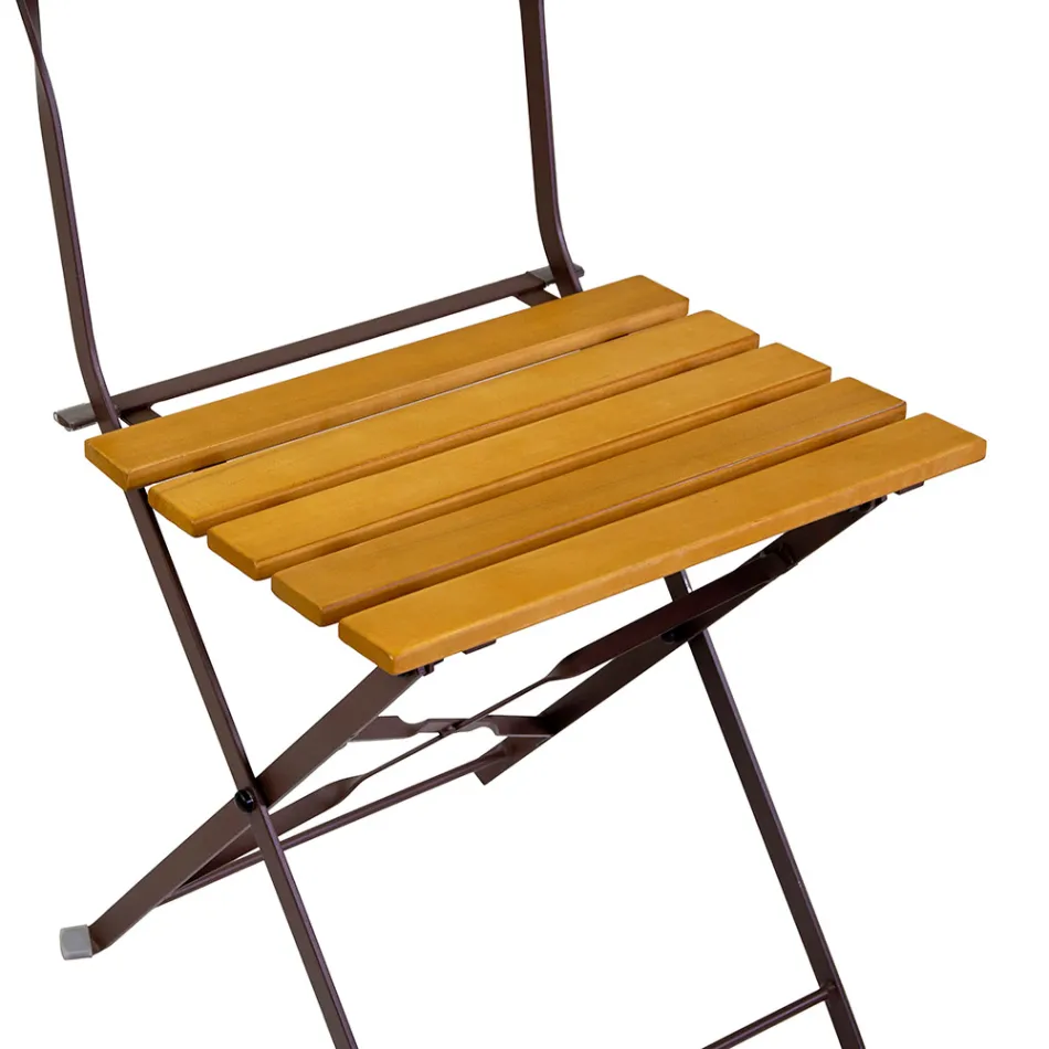 Silla plegable de metal con asiento y respaldo de madera de acacia - Estate Viadurini