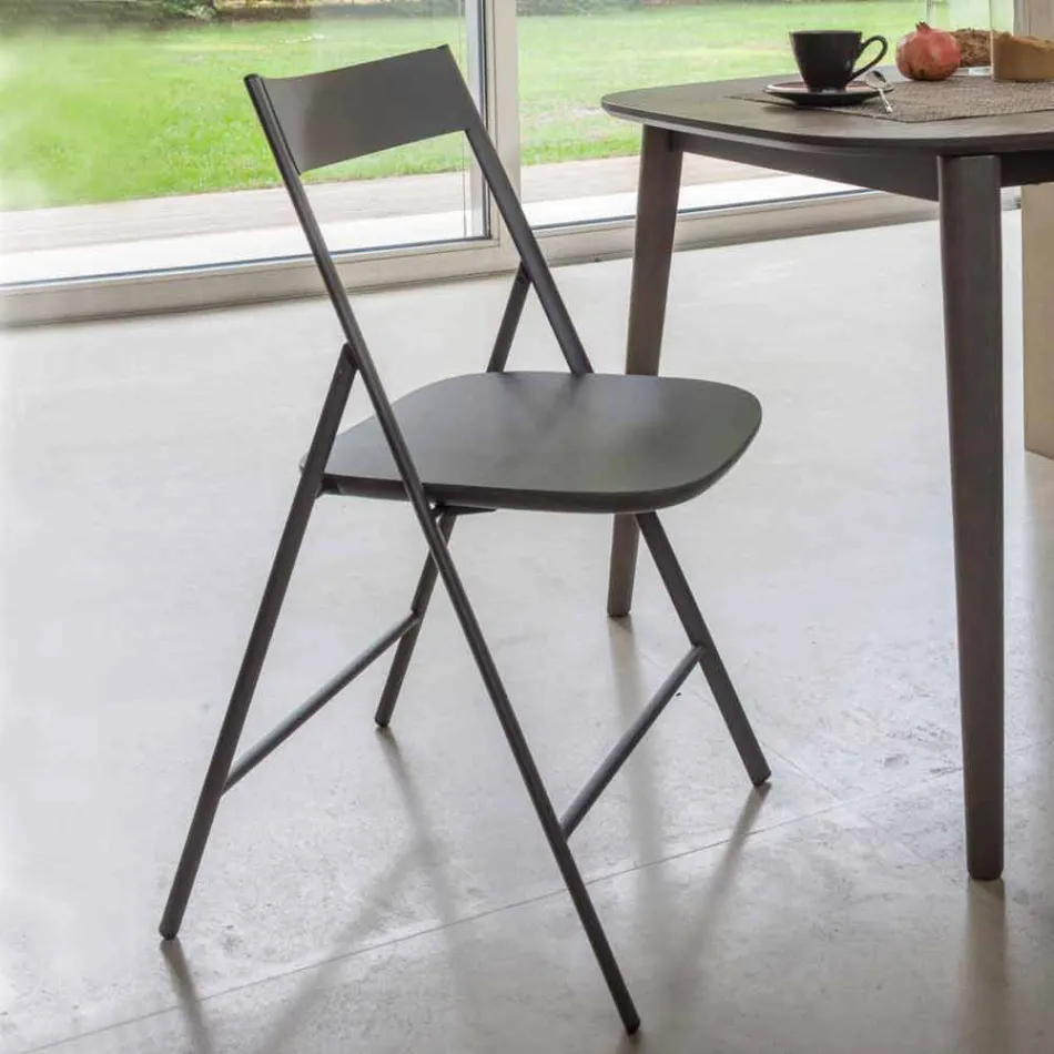 Silla plegable en metal y madera de roble 2 piezas Made in Italy - Roberta Viadurini