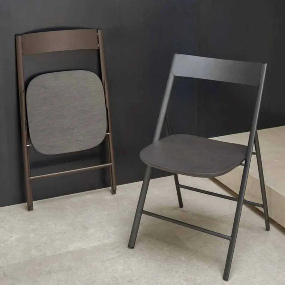 Silla plegable en metal y madera de roble 2 piezas Made in Italy - Roberta Viadurini
