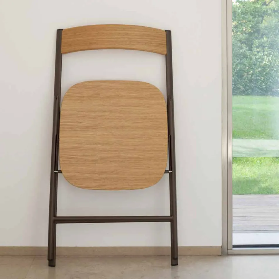 Silla plegable de metal y asiento y respaldo en madera de roble 2 piezas - Roberta Viadurini