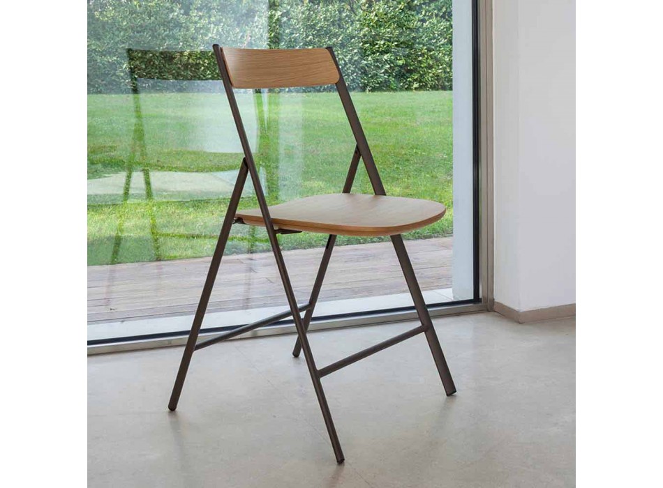 Silla plegable de metal y asiento y respaldo en madera de roble 2 piezas - Roberta Viadurini