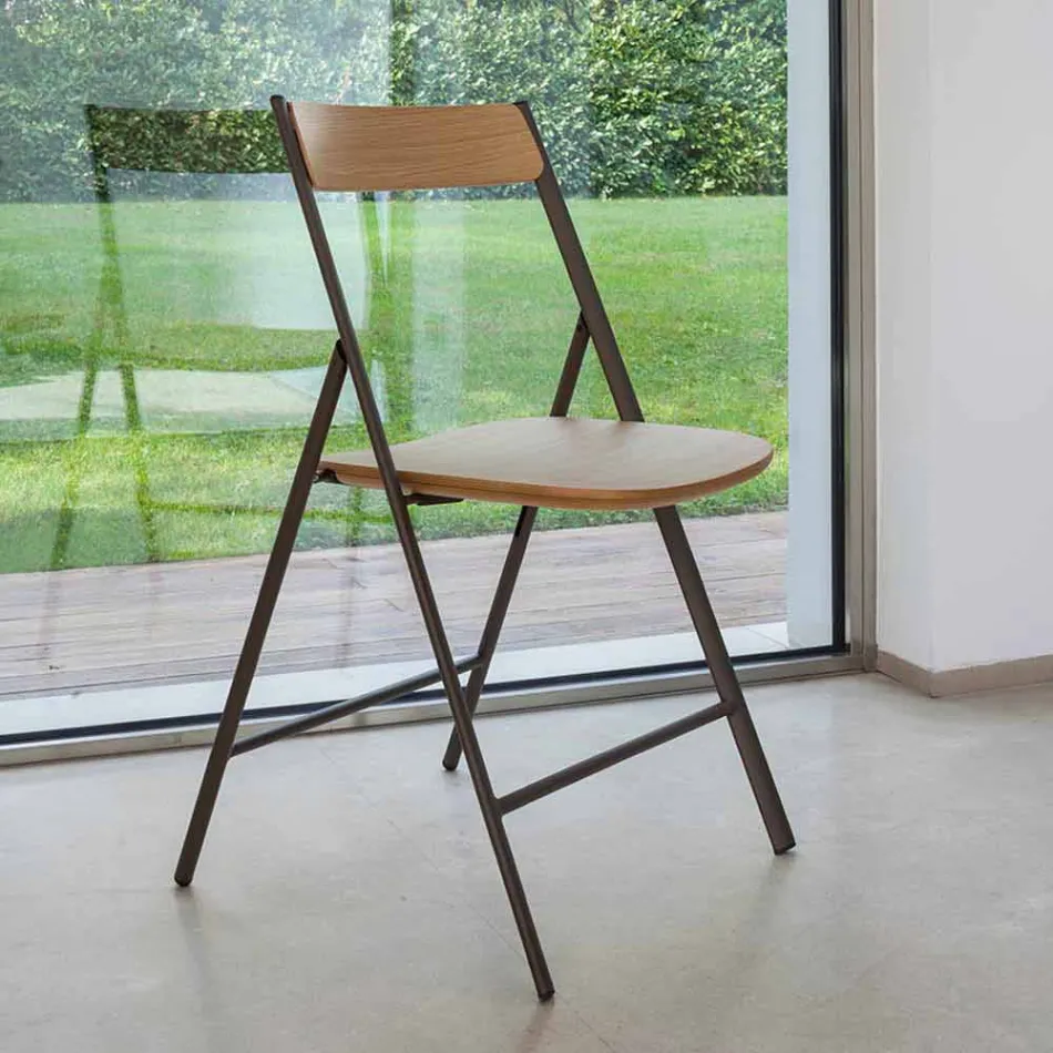 Silla plegable de metal y asiento y respaldo en madera de roble 2 piezas - Roberta Viadurini