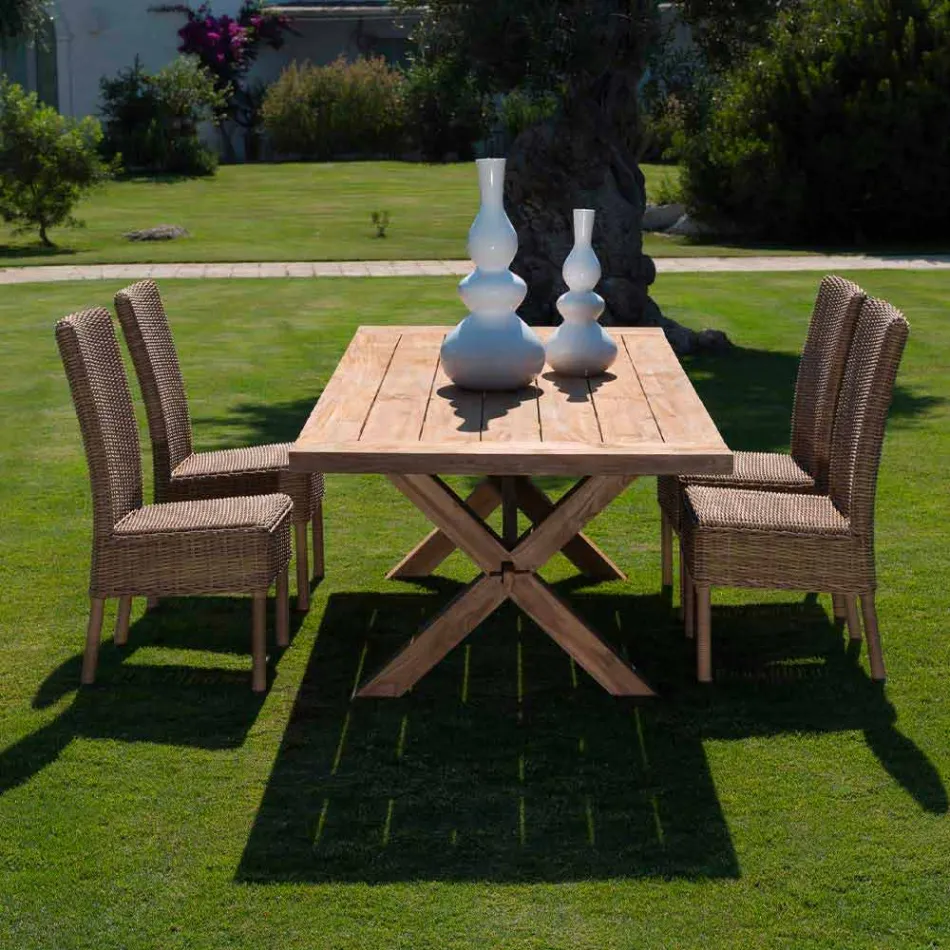 Silla de comedor al aire libre en ratán sintético tejido y tela, 2 piezas - Yves Viadurini