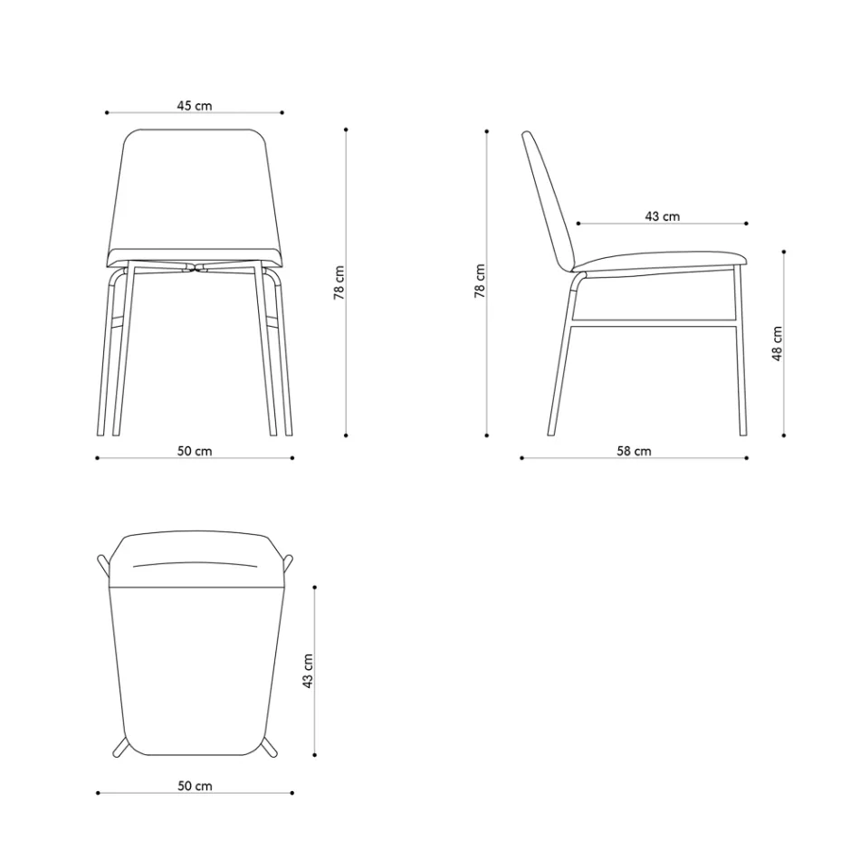 Silla de tela fina con base de metal Made in Italy, 2 piezas - Molde Viadurini