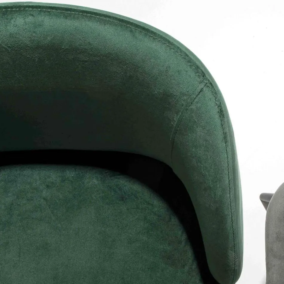 Silla Tapizada en Terciopelo con Base en Metal Pintado Negro, 2 Piezas - Havana Viadurini