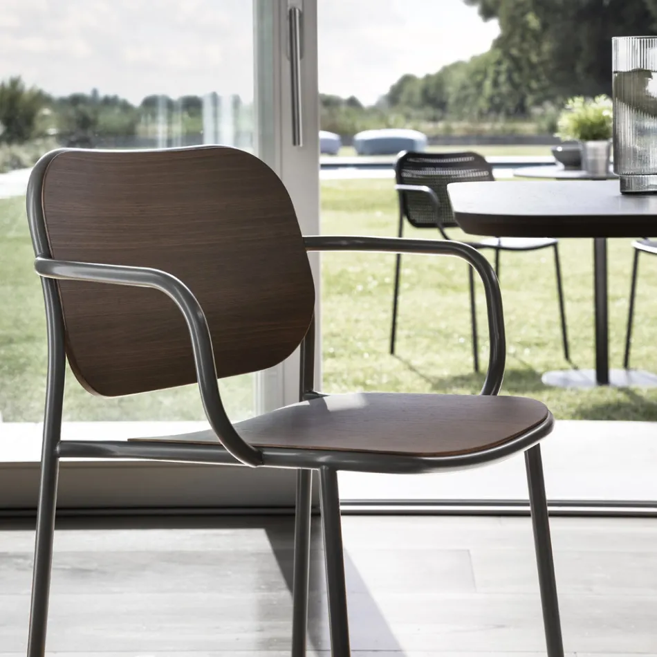 Silla de Comedor en Madera y Metal Made in Italy 2 Piezas - Saffia Viadurini