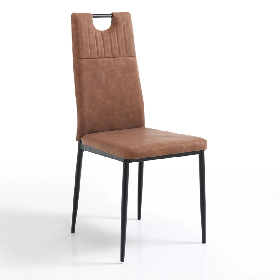 Silla de comedor en cuero sintético envejecido 4 piezas - Cassandra Viadurini