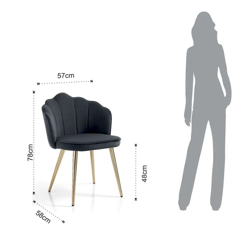 Silla de comedor en tela y metal acabado dorado 4 piezas - refinada Viadurini