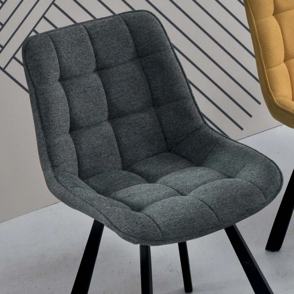 Silla de salón en tela tapizada con patrón de cuadros 4 piezas - Raggia Viadurini