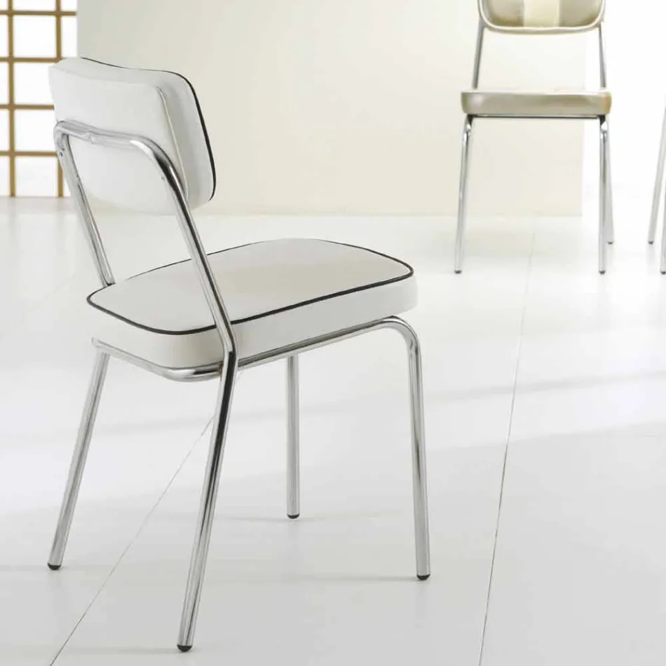 Silla estilo años 50 en piel sintética grafiti y borde blanco Unica Viadurini