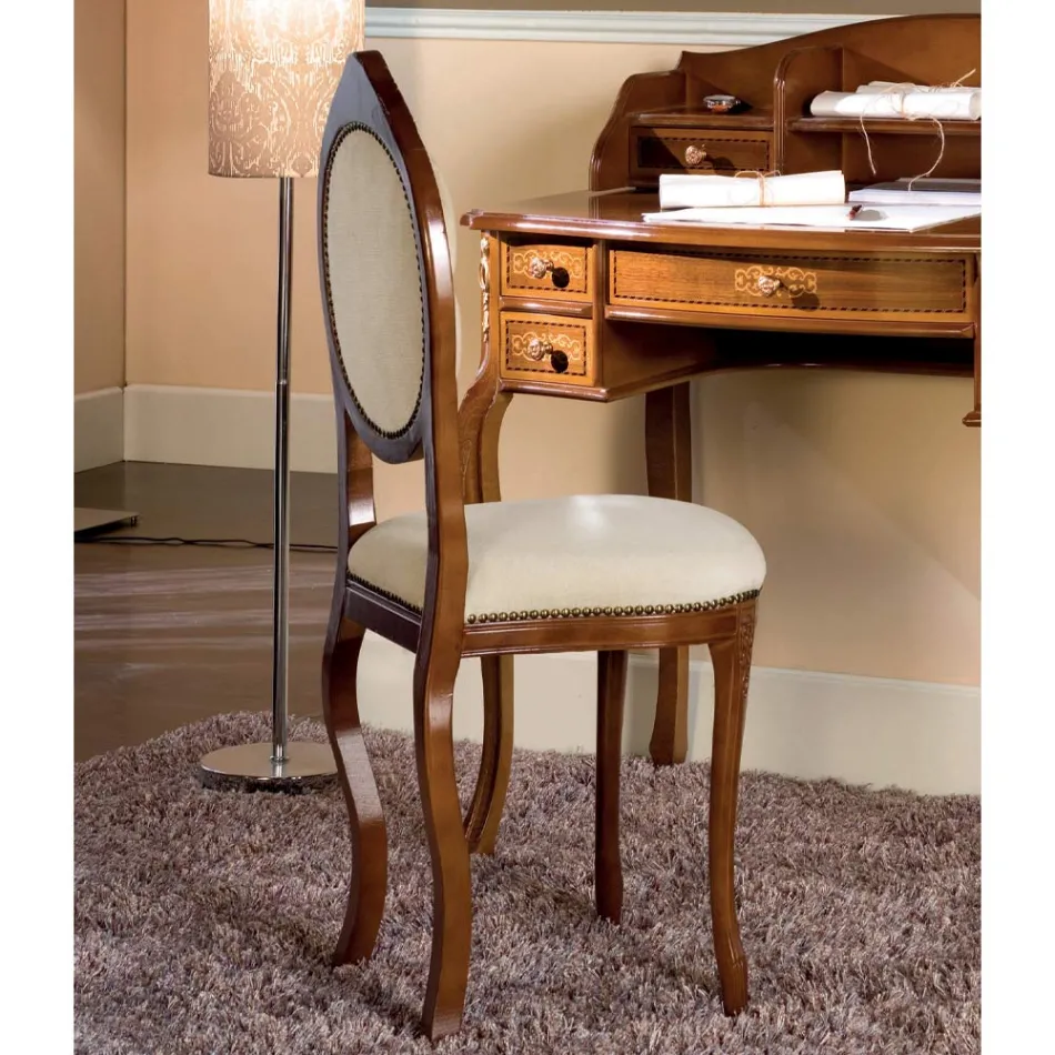 Silla de estilo clásico en madera de nogal tapizada Made in Italy - Elegant Viadurini