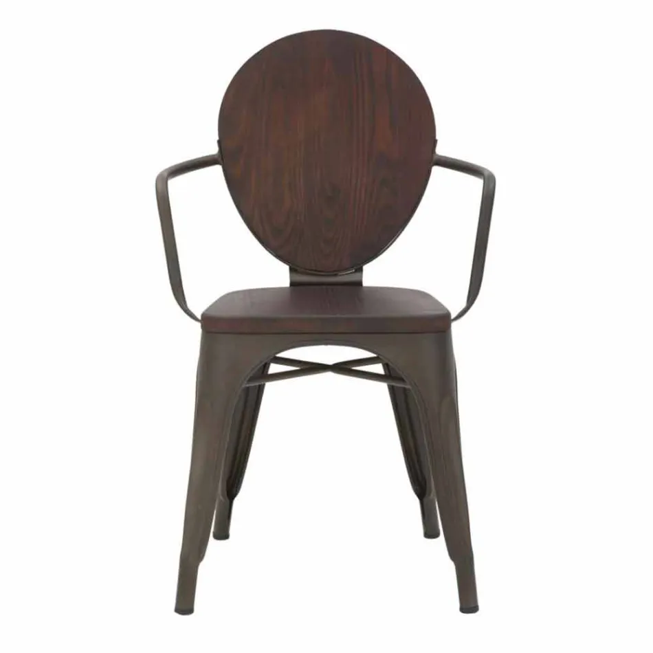 Silla de estilo industrial de diseño moderno en hierro y madera, 2 piezas - Delia Viadurini