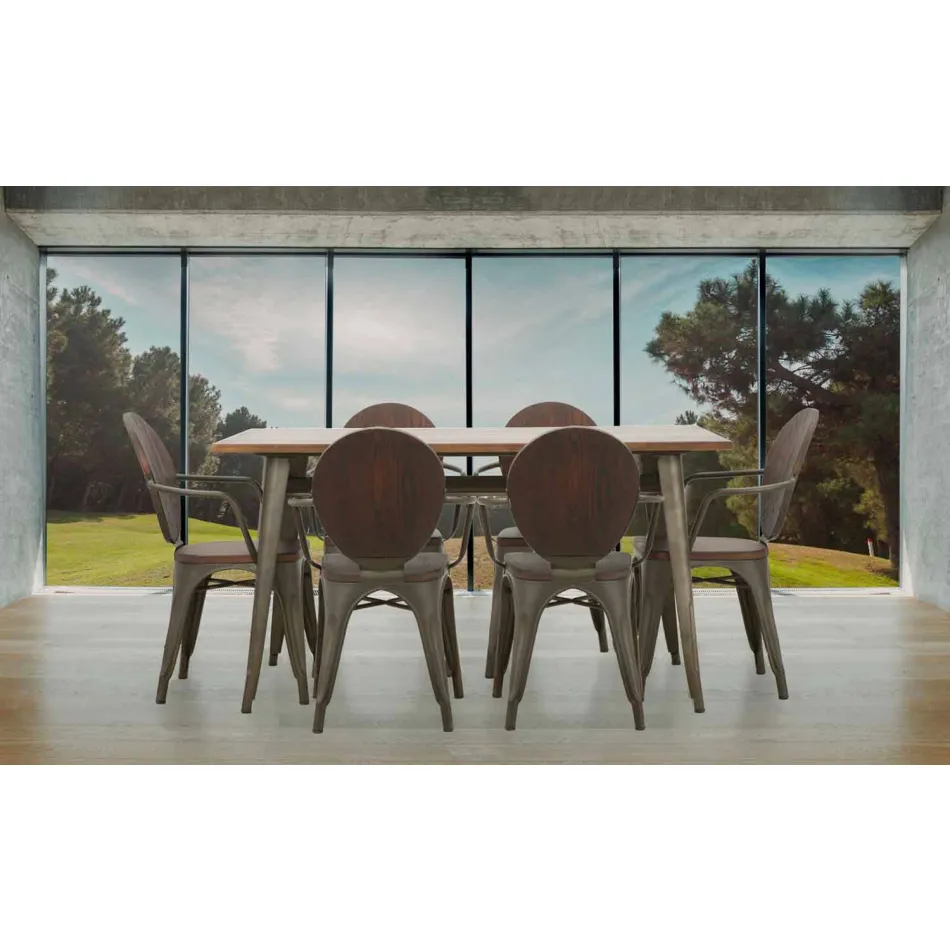 Silla de estilo industrial de diseño moderno en hierro y madera, 2 piezas - Delia Viadurini