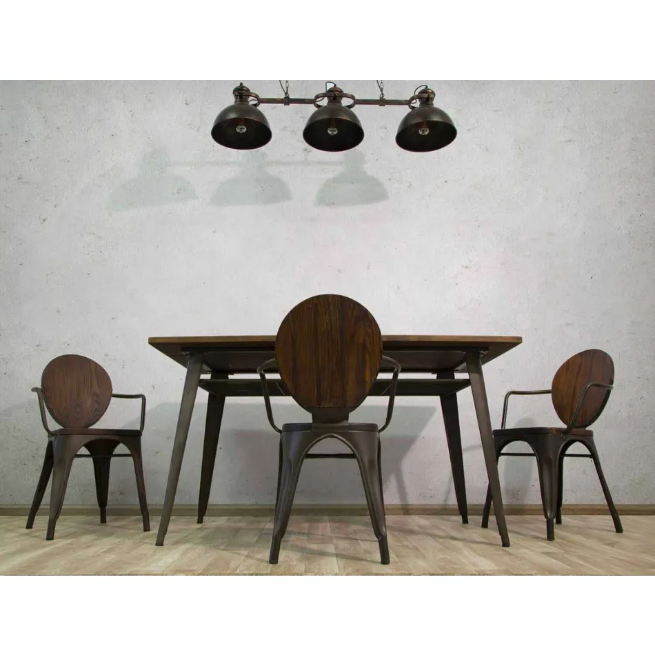 Silla de estilo industrial de diseño moderno en hierro y madera, 2 piezas - Delia Viadurini
