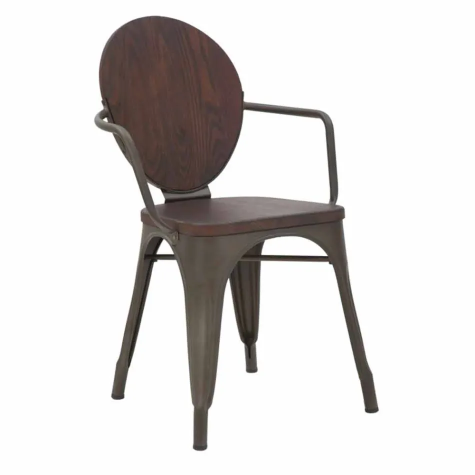 Silla de estilo industrial de diseño moderno en hierro y madera, 2 piezas - Delia Viadurini