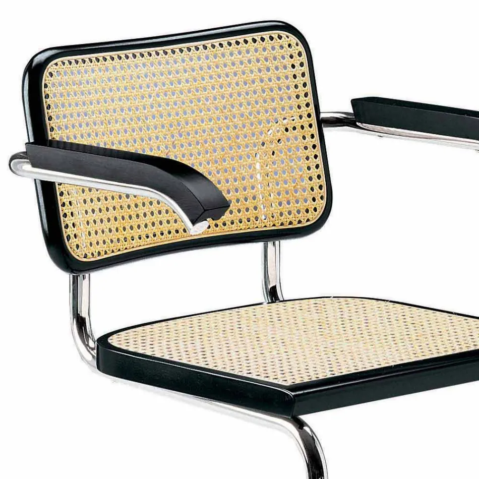 Silla de oficina de paja con estructura de acero y madera Made in Italy - Baviera Viadurini