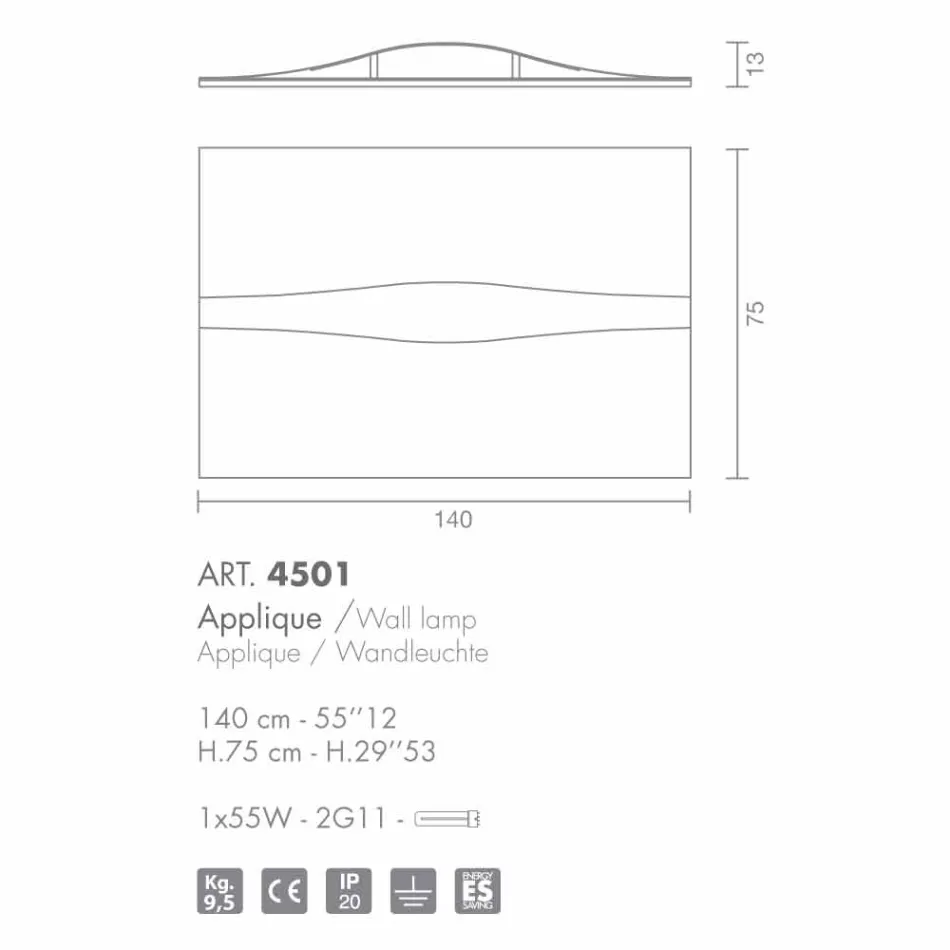 Selene Arte &amp; Light aplique con paneles texturizados 140xH75 cm Viadurini