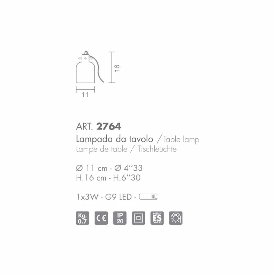 lámpara de mesa Selene Bossa Nova Ø11 H16cm, amatista vidrio soplado Viadurini