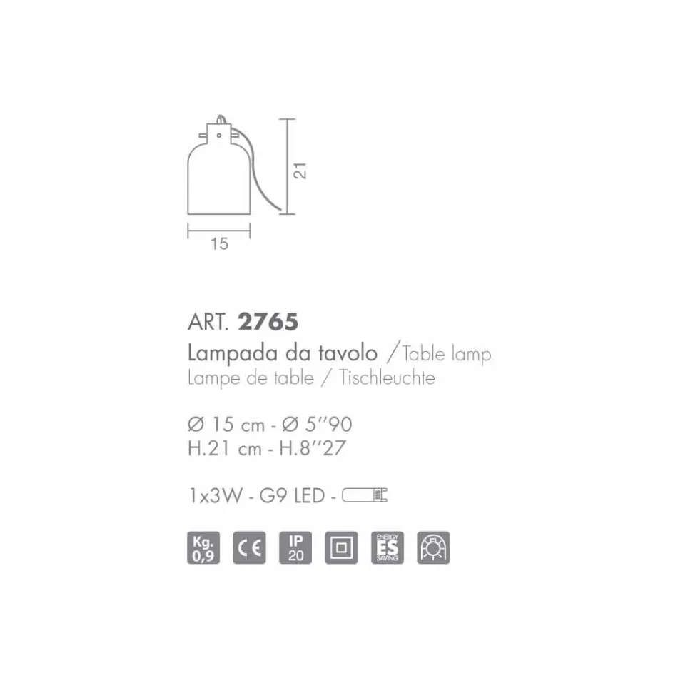 lámpara de mesa Selene Bossa Nova Ø15 H 21cm en ámbar vidrio soplado Viadurini