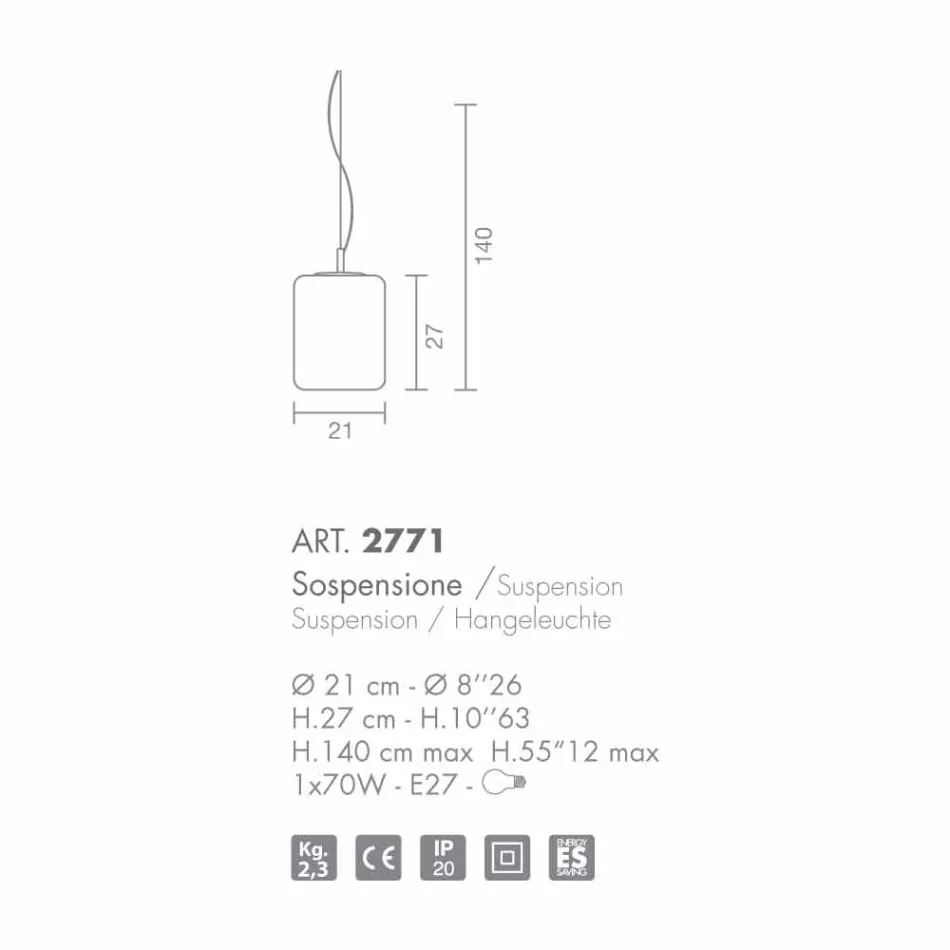 Lámpara de techo Selene Domino soplado Ø21 H 27/140 cm cristal Viadurini