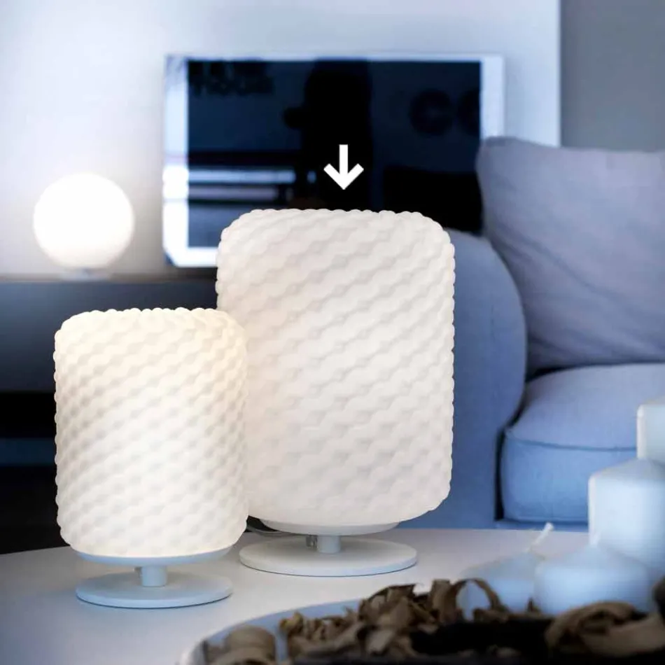 lámpara de mesa Selene Domino Ø21 H30cm, vidrio soplado fabricado en Italia Viadurini