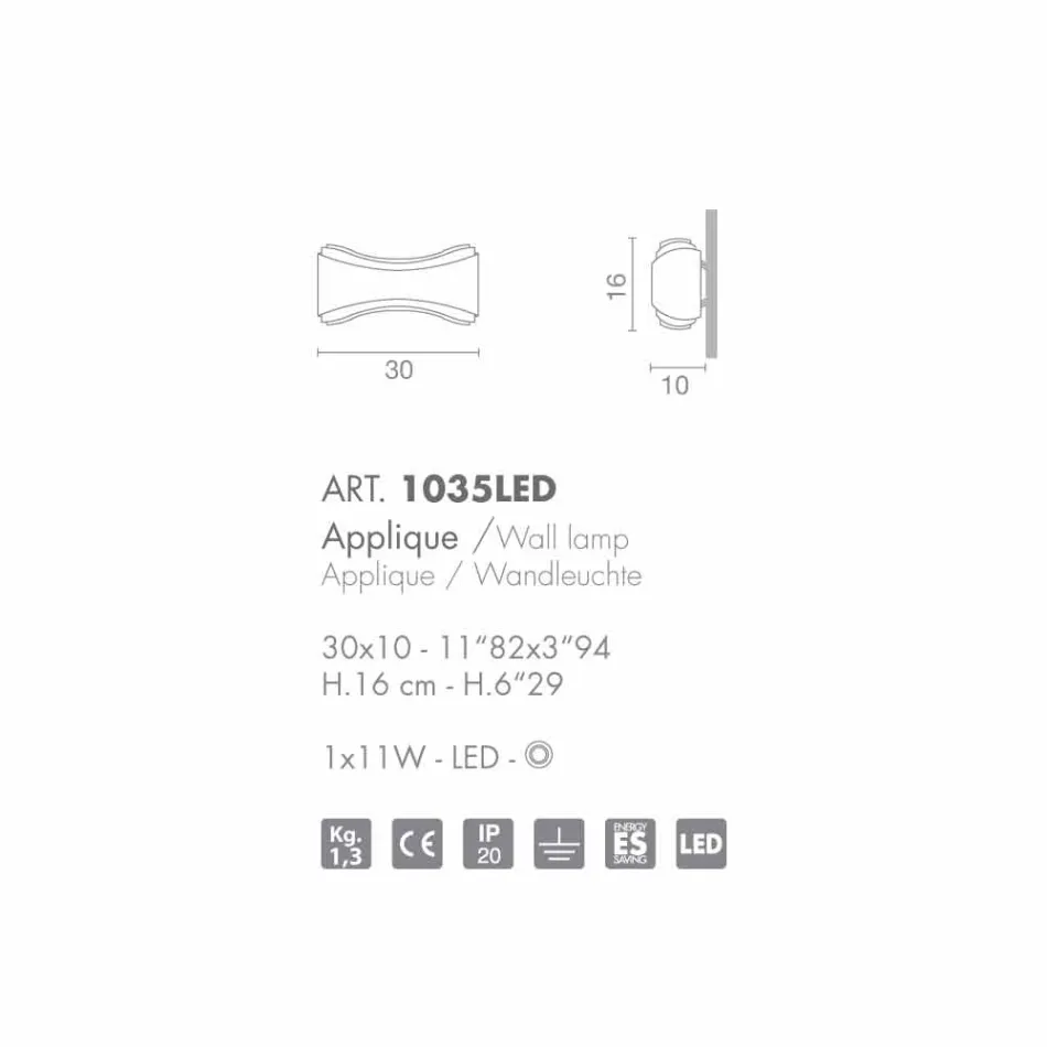 lámpara Selene Ionic pared hecha en Italia, 30x10 H16cm, vidrio y acero Viadurini