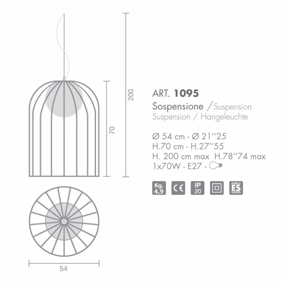 Selene Kluvì lámpara de techo de vidrio soplado Ø54 H 70 / 200cm Viadurini