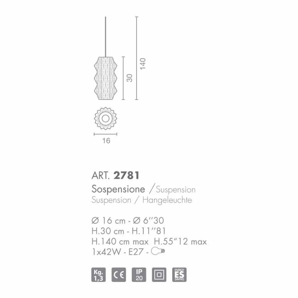 Selene Origami lámpara de techo de vidrio soplado Ø16 H 30 / 140cm Viadurini