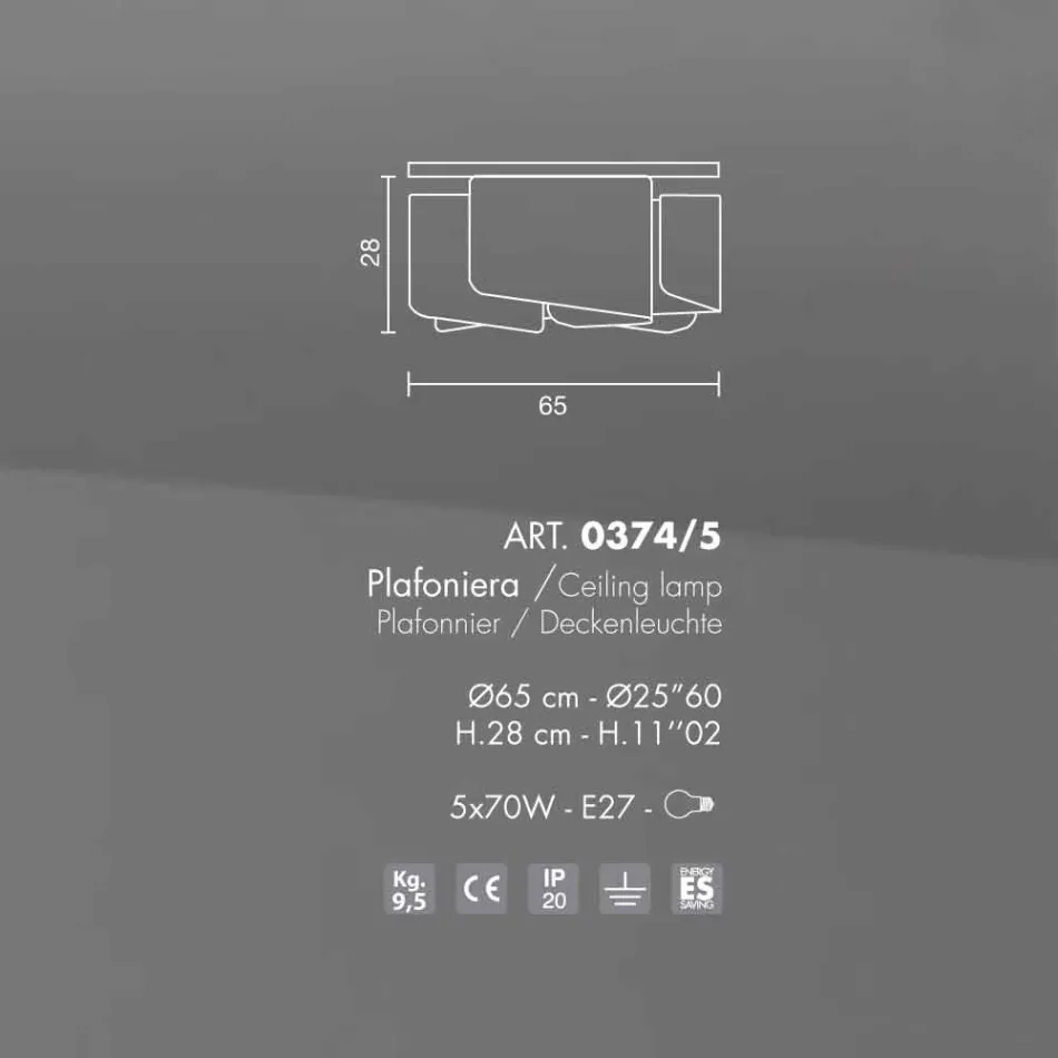 Selene Papiro luz de techo de cristal modernas Ø65 H28cm, fabricado en Italia Viadurini