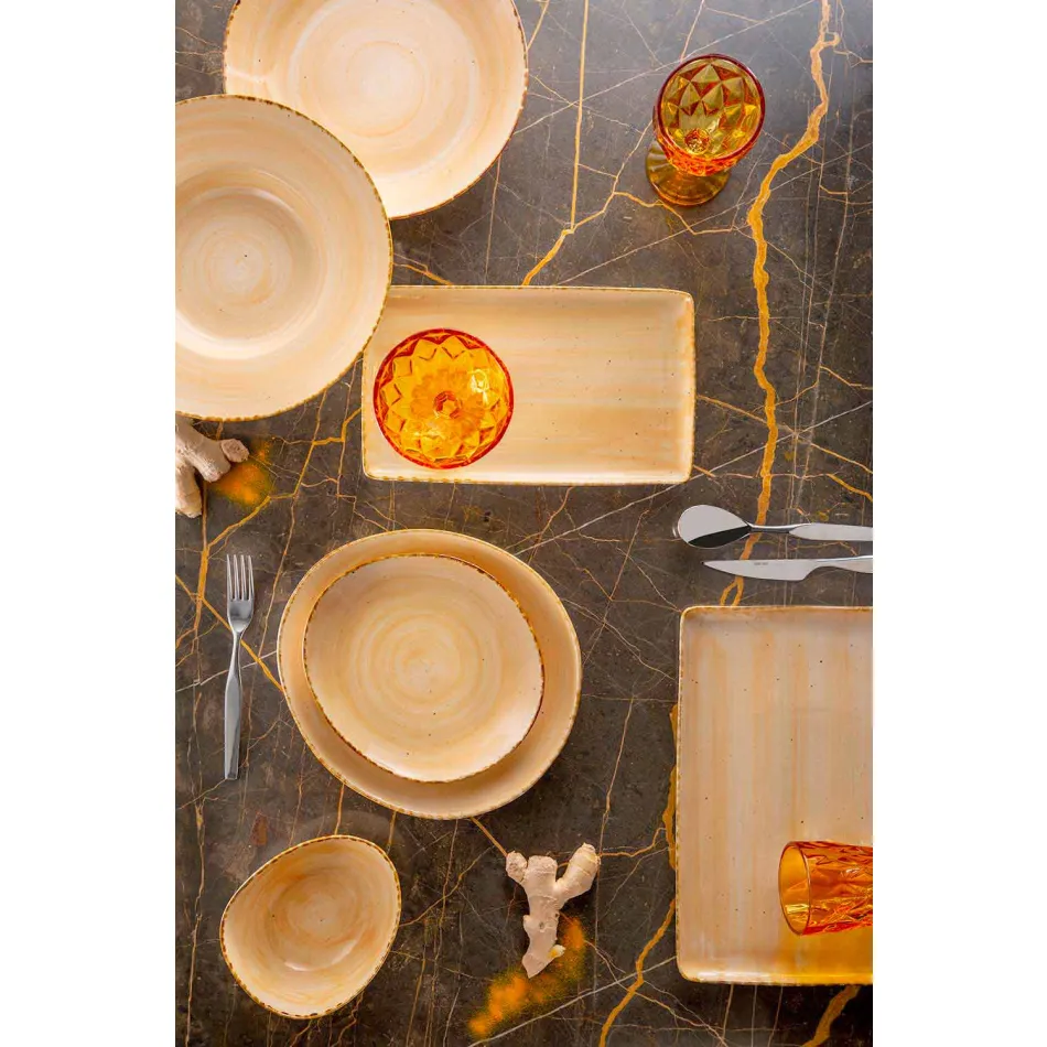 Servicio 12 Placas Rectangulares y Redondas de Diseño Moderno en Gres - Simba Viadurini