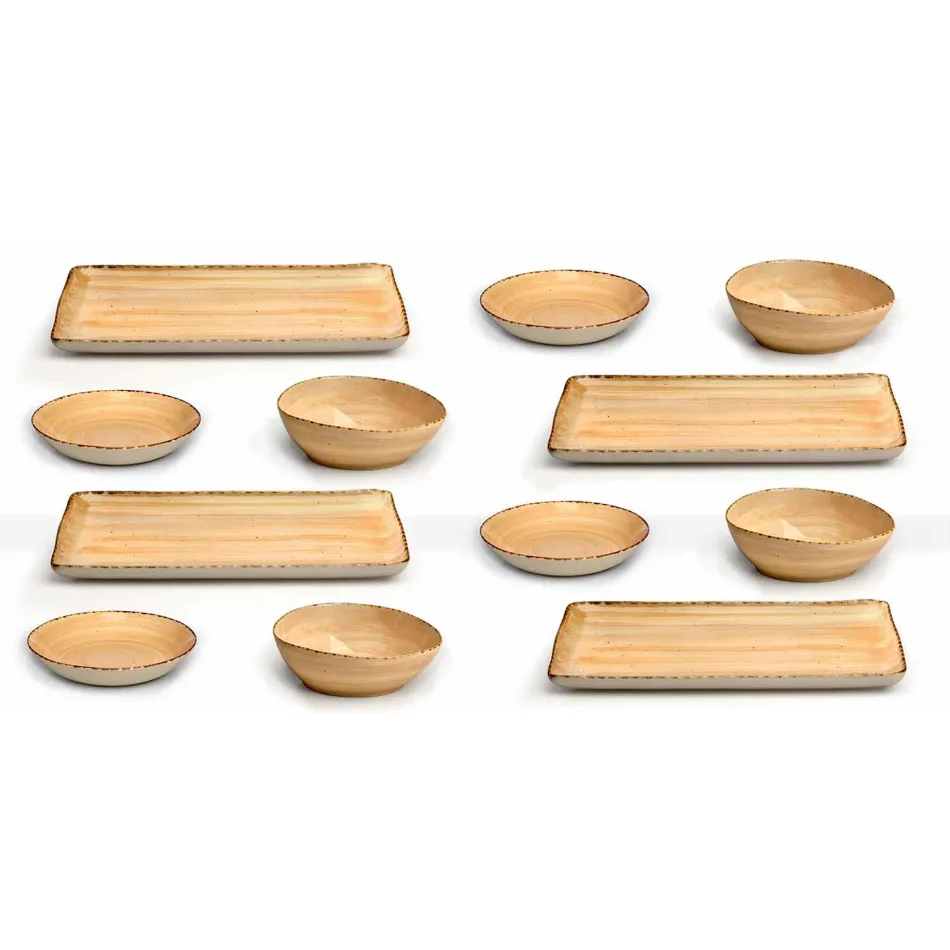 Servicio 12 Placas Rectangulares y Redondas de Diseño Moderno en Gres - Simba Viadurini