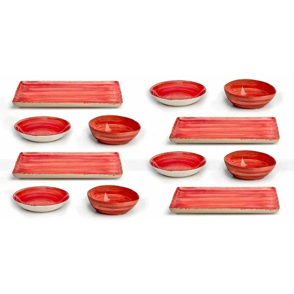 Servicio 12 Placas Rectangulares y Redondas de Diseño Moderno en Gres - Simba Viadurini