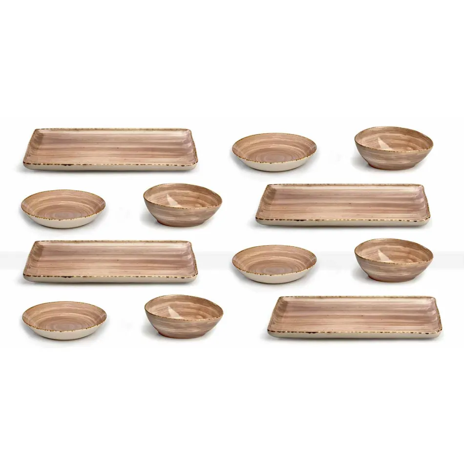 Servicio 12 Placas Rectangulares y Redondas de Diseño Moderno en Gres - Simba Viadurini