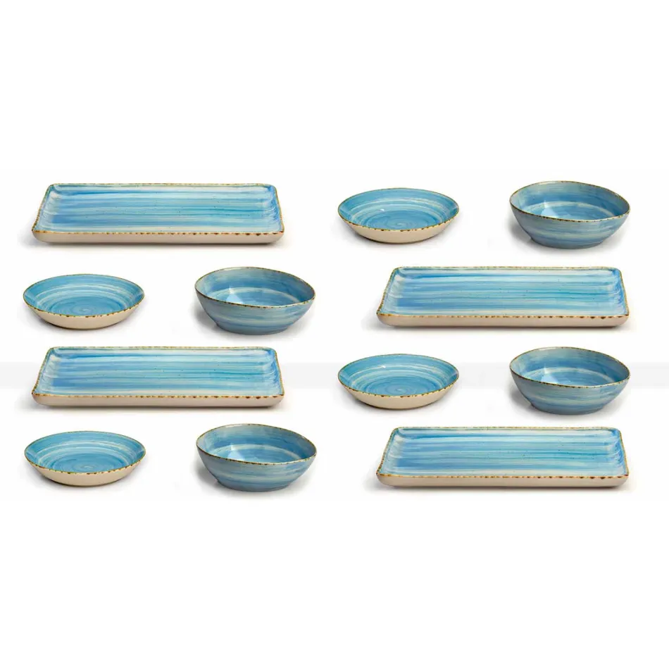 Servicio 12 Placas Rectangulares y Redondas de Diseño Moderno en Gres - Simba Viadurini