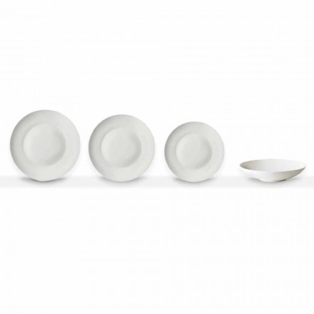 Juego de 24 platos llanos de porcelana blanca de diseño clásico - Romilda Viadurini