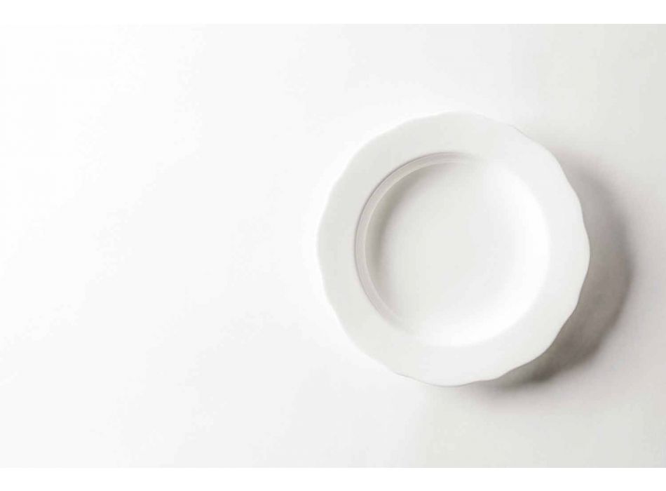 Juego de 24 platos llanos de diseño en porcelana blanca ondulada - Armanda Viadurini